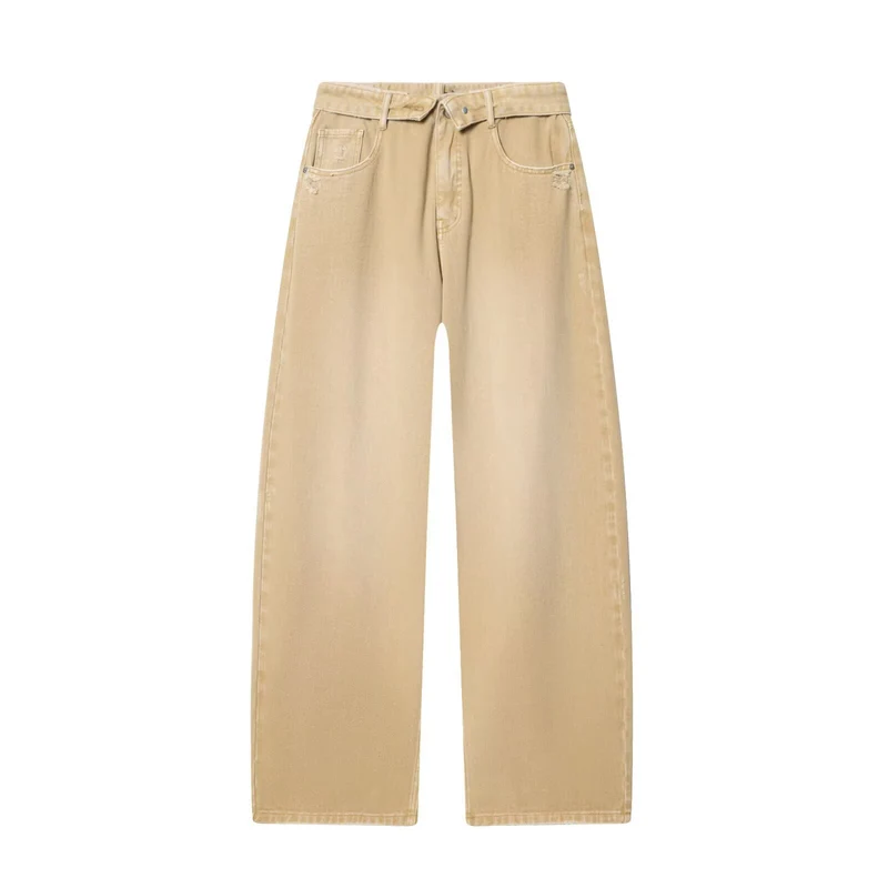Damen Weite High-Waist Jeanshose mit geradem Bein und Used-Details Drune