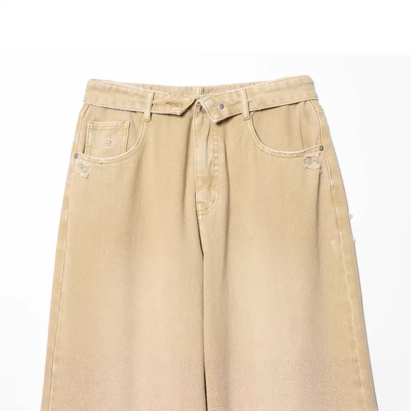 Damen Weite High-Waist Jeanshose mit geradem Bein und Used-Details Drune