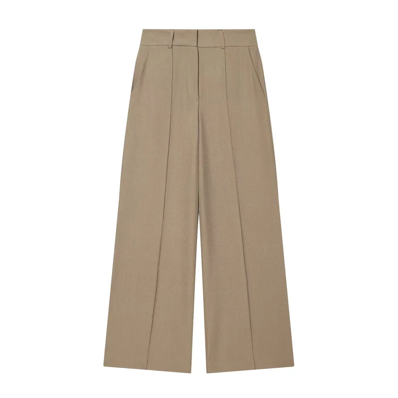 Damen Weite High‑Waist-Hose mit markanter Bügelfalte und Bundfalten Drune