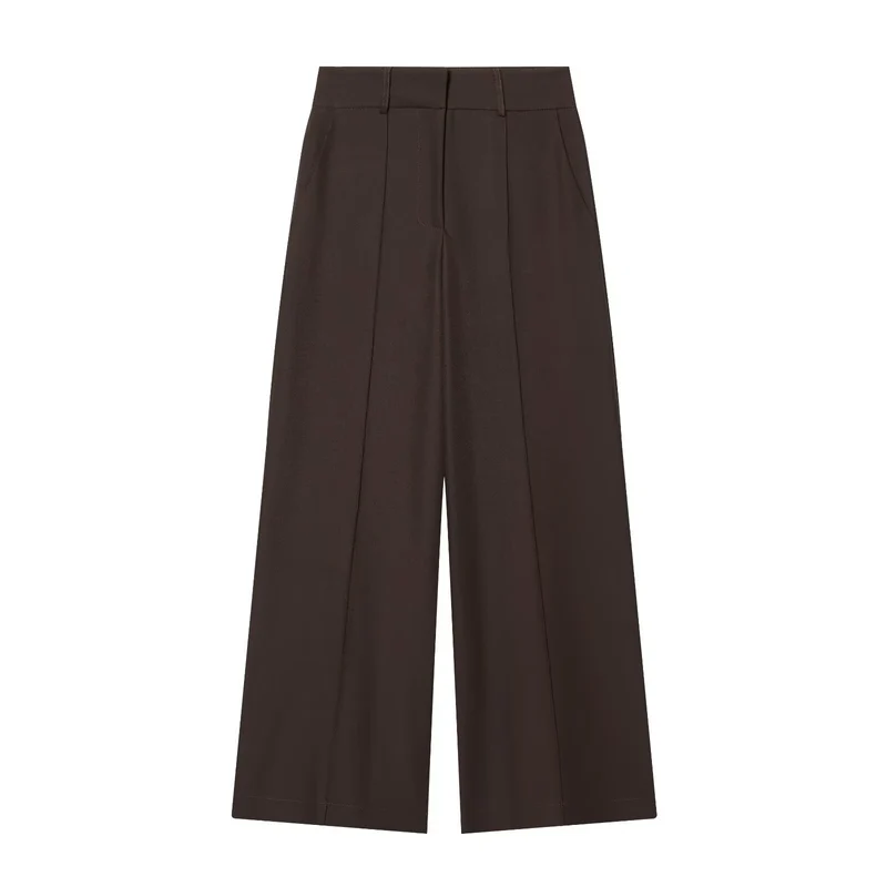 Damen Weite High‑Waist-Hose mit markanter Bügelfalte und Bundfalten Drune