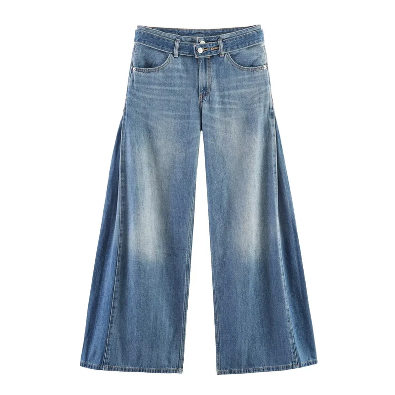 Damen Weite Denim-Hose mit extraweitem Schlag und seitlichen Falteinsätzen Drune