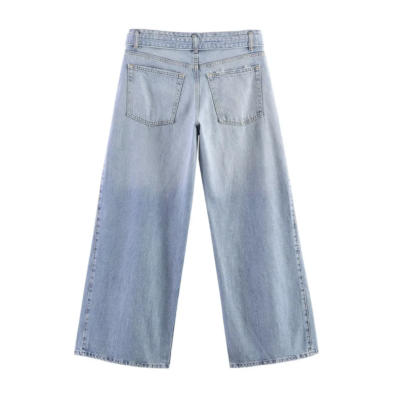Damen Weite Denim-Hose mit extraweitem Schlag und seitlichen Falteinsätzen Drune