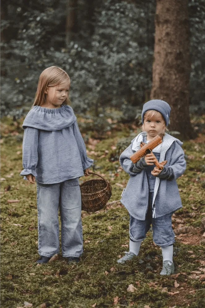 Oversizejacke Kinder Teddyfell Hellblau mit Streifen