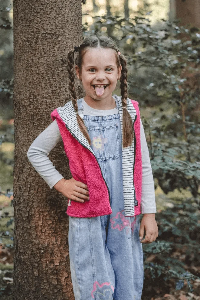Teddyweste Kinder Pink mit Ecru Stripes