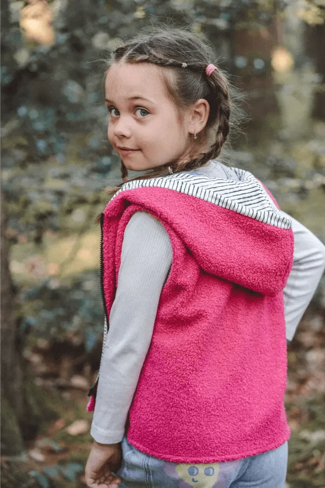 Teddyweste Kinder Pink mit Ecru Stripes