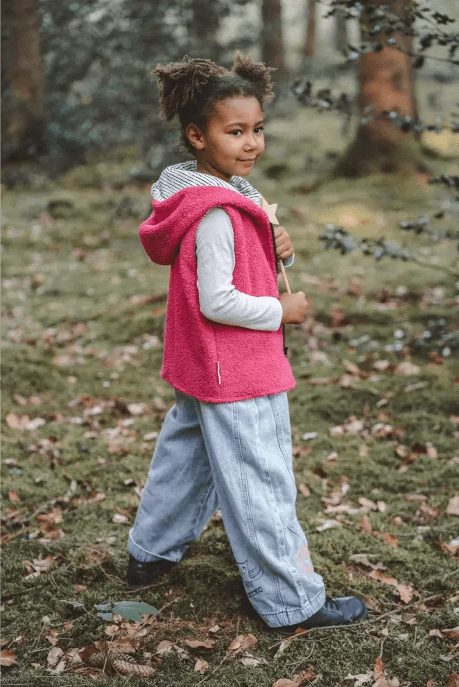 Teddyweste Kinder Pink mit Ecru Stripes