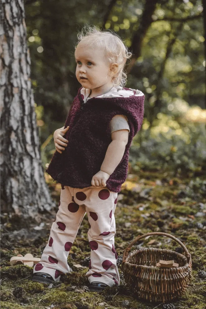 Teddyweste Kinder Bordeaux mit Punkte