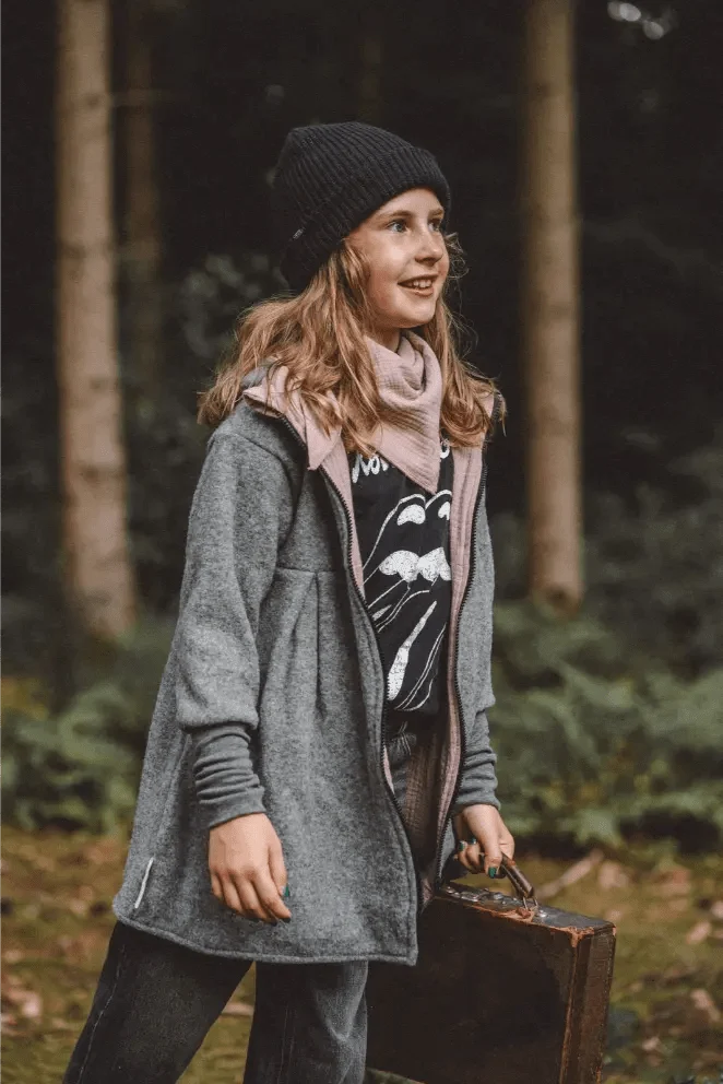 Mantel aus Merinofleece Kinder in Grau und Rosa