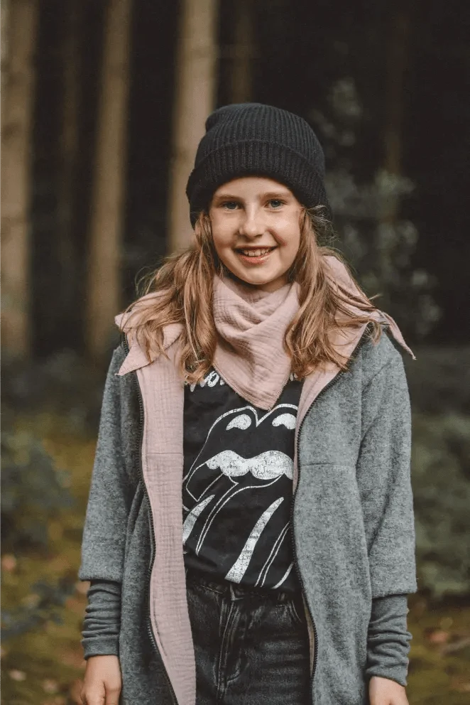 Mantel aus Merinofleece Kinder in Grau und Rosa