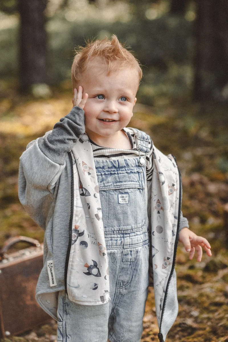 Oversize Sweatjacke Kinder Grau mit Rakete