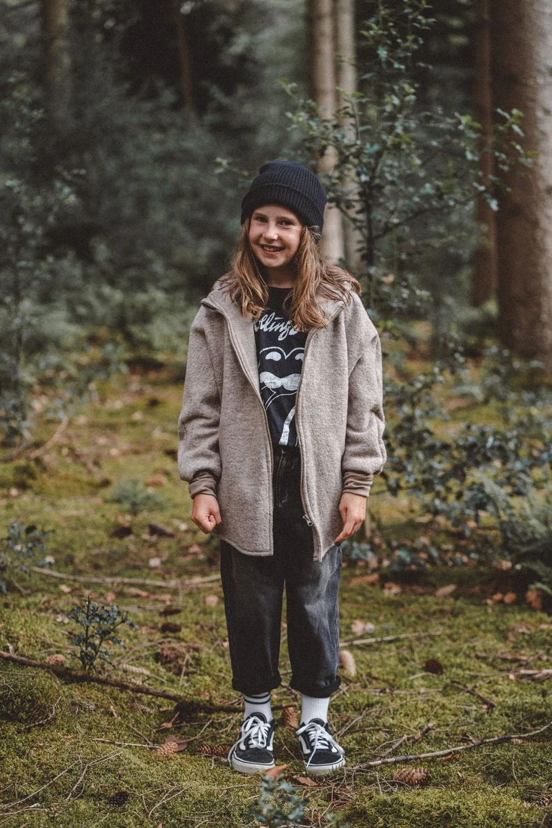 Oversizejacke aus Merino Kinder in Sand