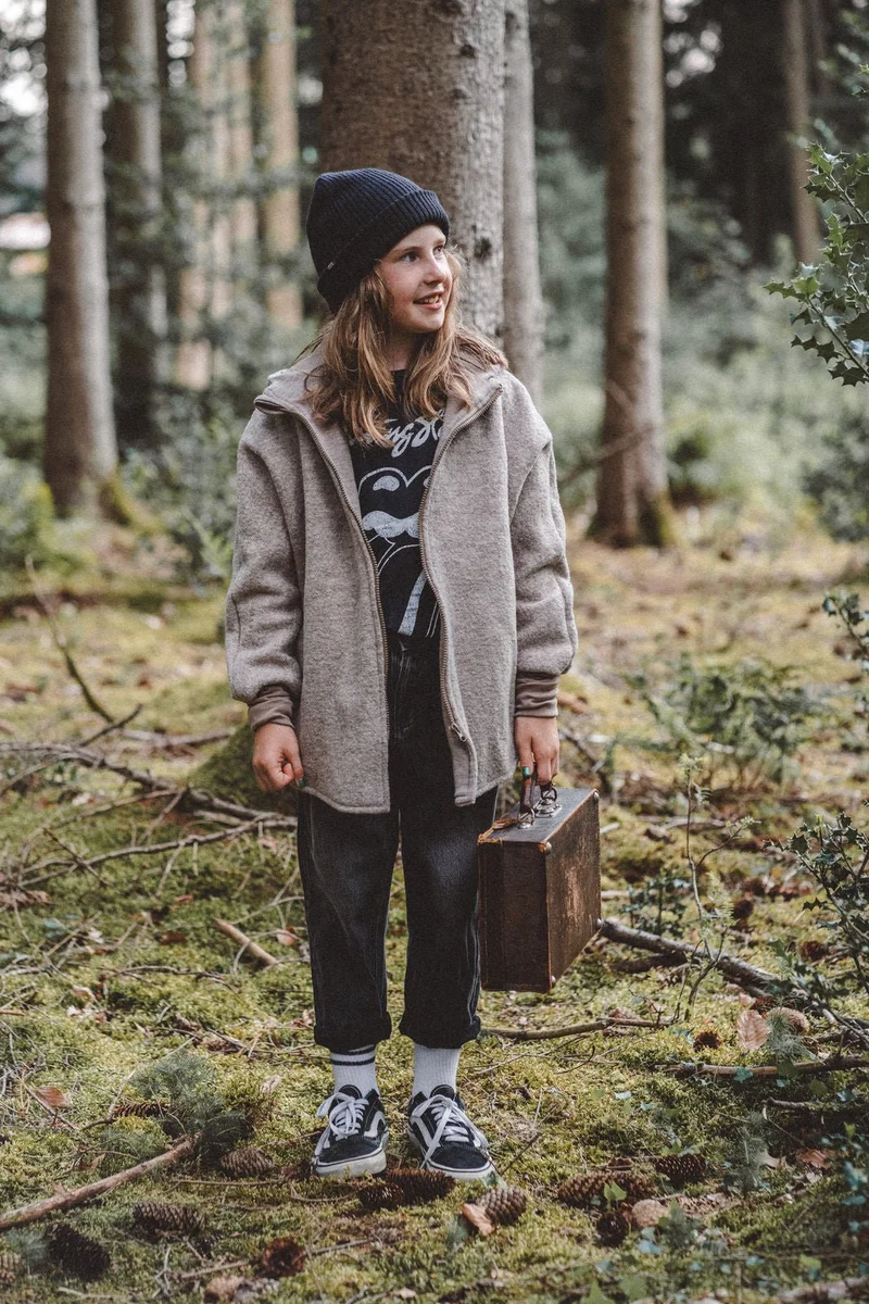 Oversizejacke aus Merino Kinder in Sand