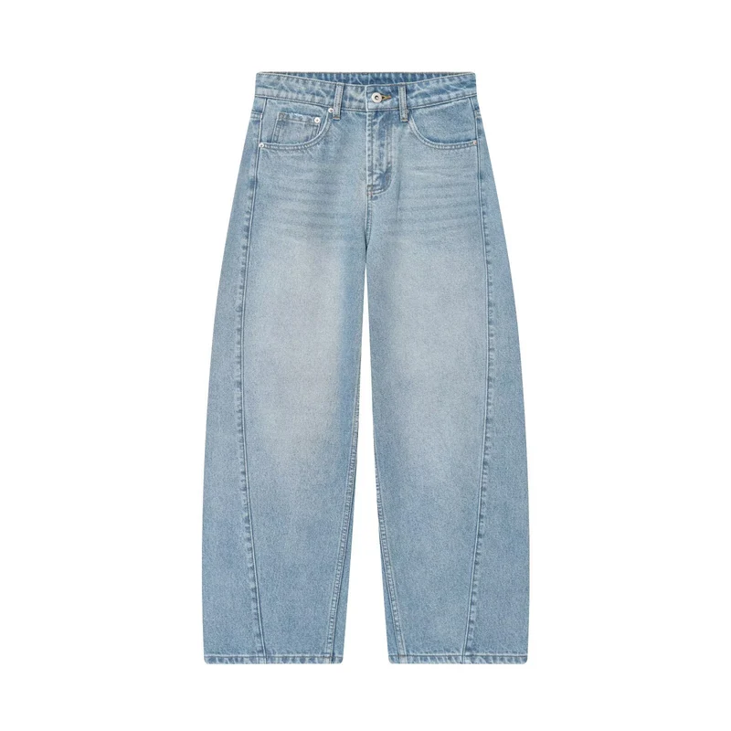 Damen Weite Cropped-Jeans mit hoher Taille und Einsatznaht Drune
