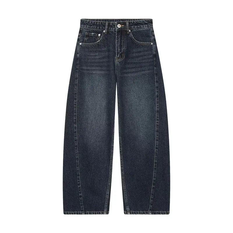 Damen Weite Cropped-Jeans mit hoher Taille und Einsatznaht Drune