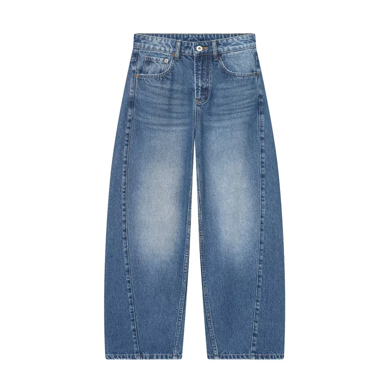 Damen Weite Cropped-Jeans mit hoher Taille und Einsatznaht Drune