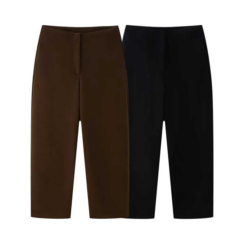 Damen Weite Cropped-Hose mit hoher Taille und elastischem Bund Drune