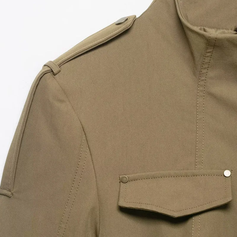 Damen Utility-Safarijacke mit Stehkragen, aufgesetzten Klappentaschen und Epauletten Drune