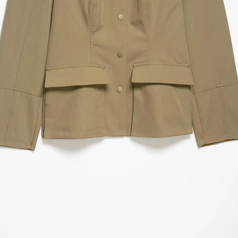 Damen Utility-Safarijacke mit Stehkragen, aufgesetzten Klappentaschen und Epauletten Drune