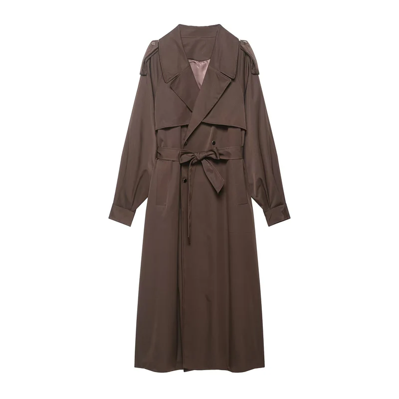 Damen Trenchcoat mit Taillengürtel, Schulterklappen und weitem Wasserfall-Revers Drune
