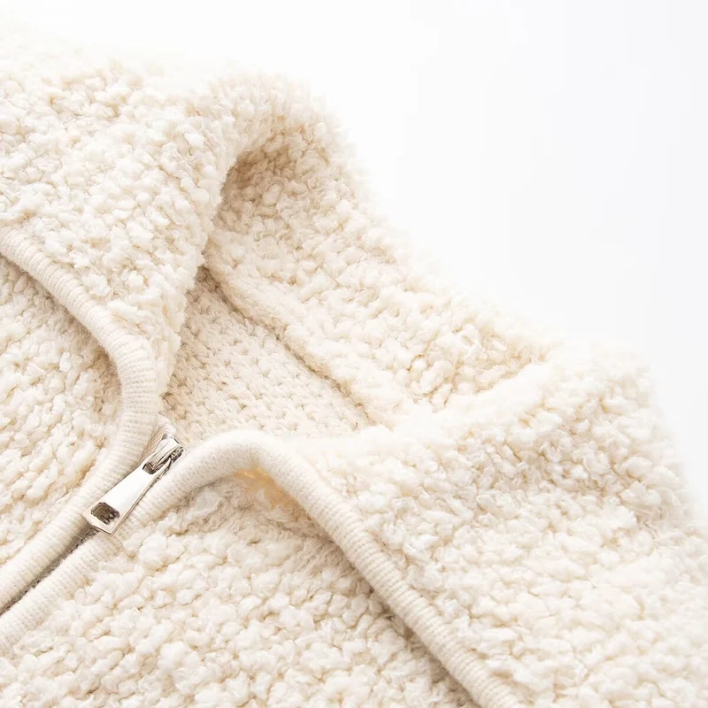 Damen Teddy-Fleece Kurzjacke mit weitem Umlegekragen und durchgehendem Reißverschluss Drune