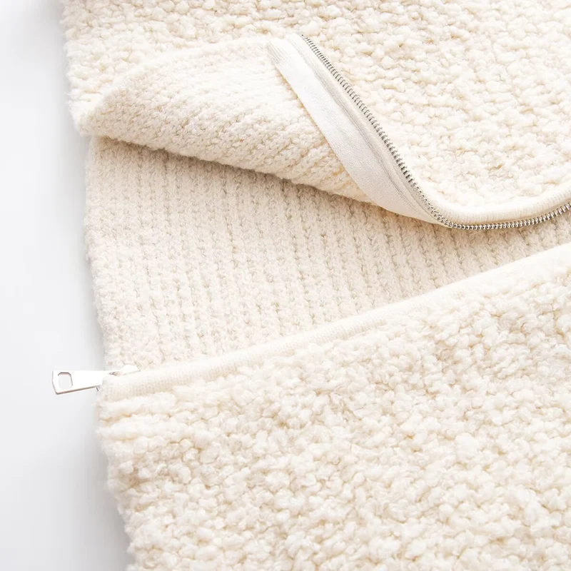 Damen Teddy-Fleece Kurzjacke mit weitem Umlegekragen und durchgehendem Reißverschluss Drune