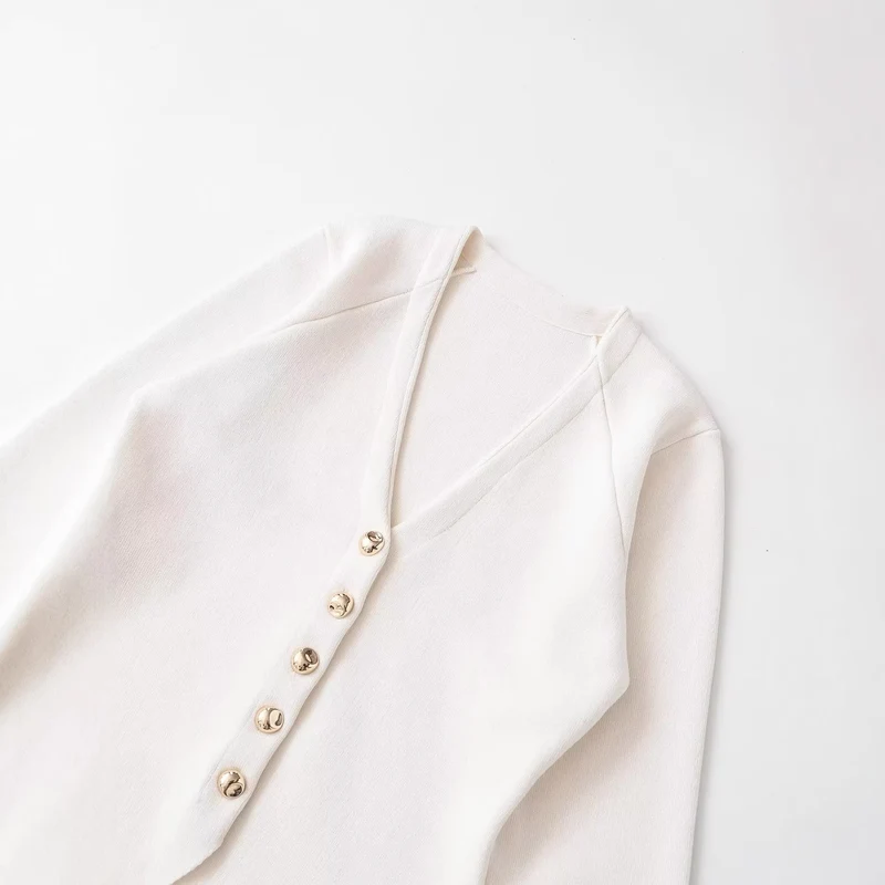 Damen Taillierter Rippstrick-Blazer-Cardigan mit V‑Ausschnitt und Zierknöpfen Drune