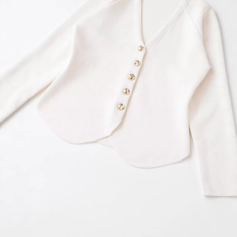 Damen Taillierter Rippstrick-Blazer-Cardigan mit V‑Ausschnitt und Zierknöpfen Drune
