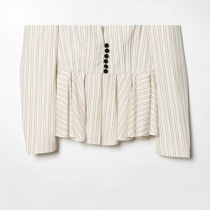 Damen Taillierter Nadelstreifen-Blazer mit Schalkragen und Schößchen Drune