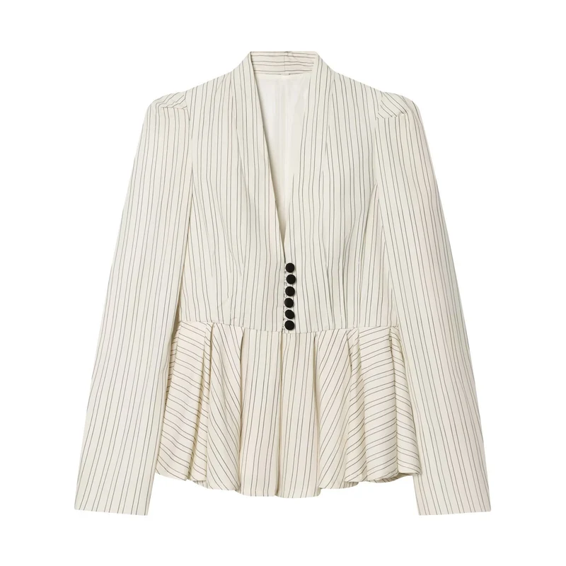 Damen Taillierter Nadelstreifen-Blazer mit Schalkragen und Schößchen Drune