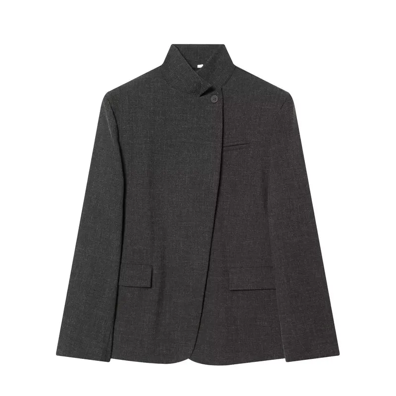 Damen Taillierter karierter Blazer mit Stehkragen und verdeckter Knopfleiste Drune