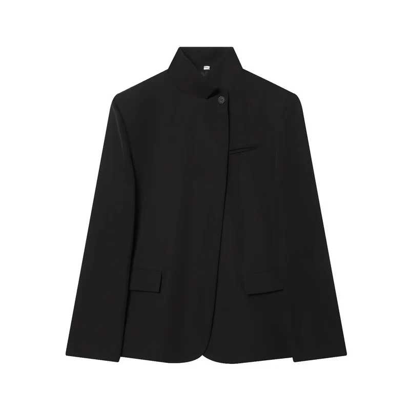 Damen Taillierter karierter Blazer mit Stehkragen und verdeckter Knopfleiste Drune