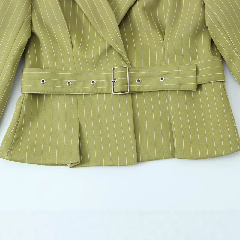 Damen Taillierter Cropped-Blazer mit Taillengürtel und Nadelstreifen Drune