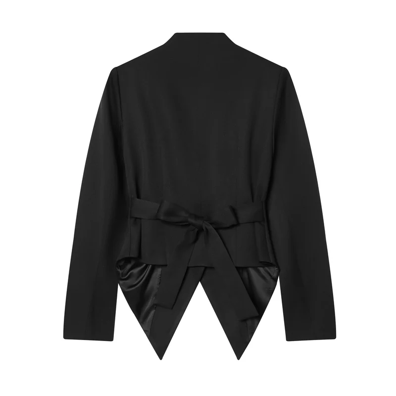 Damen Taillierter Cropped-Blazer mit spitzem Zipfelsaum und tiefem V-Ausschnitt Drune