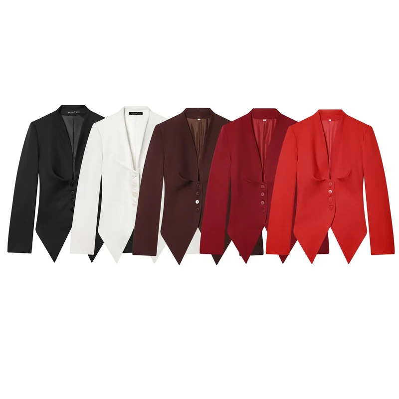 Damen Taillierter Cropped-Blazer mit spitzem Zipfelsaum und tiefem V-Ausschnitt Drune