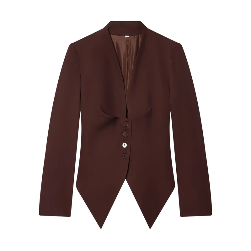 Damen Taillierter Cropped-Blazer mit spitzem Zipfelsaum und tiefem V-Ausschnitt Drune