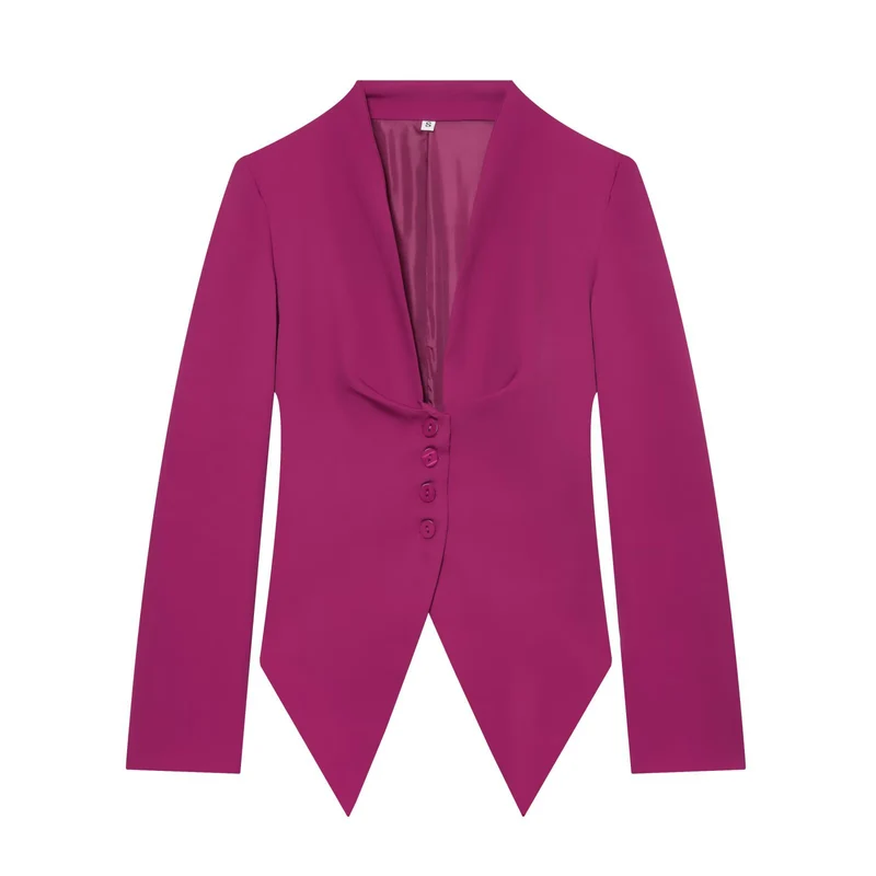 Damen Taillierter Cropped-Blazer mit spitzem Zipfelsaum und tiefem V-Ausschnitt Drune