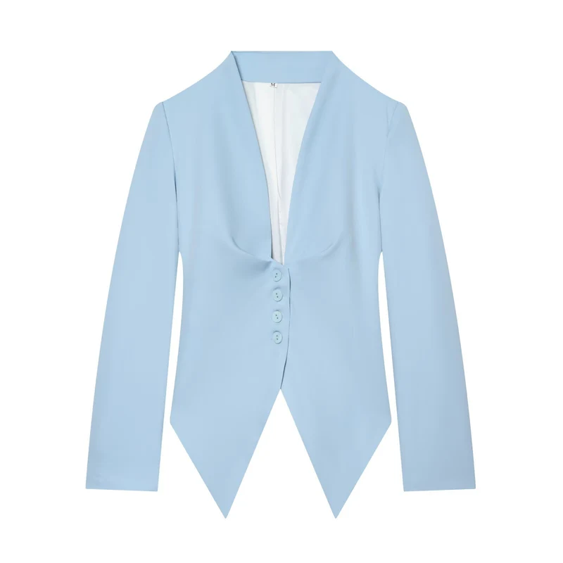 Damen Taillierter Cropped-Blazer mit spitzem Zipfelsaum und tiefem V-Ausschnitt Drune