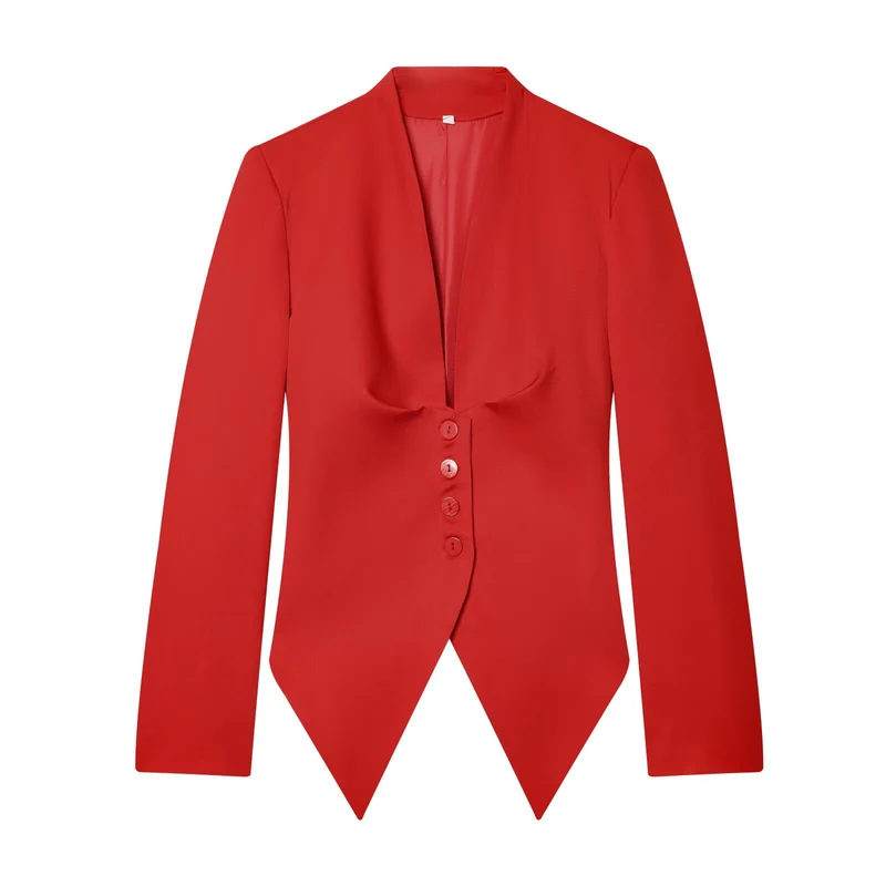 Damen Taillierter Cropped-Blazer mit spitzem Zipfelsaum und tiefem V-Ausschnitt Drune