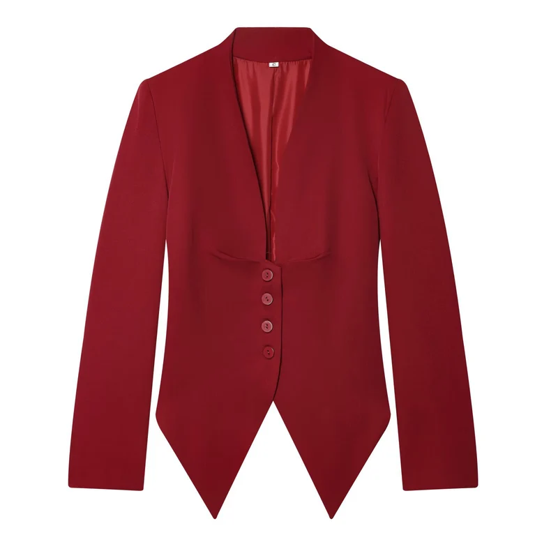 Damen Taillierter Cropped-Blazer mit spitzem Zipfelsaum und tiefem V-Ausschnitt Drune