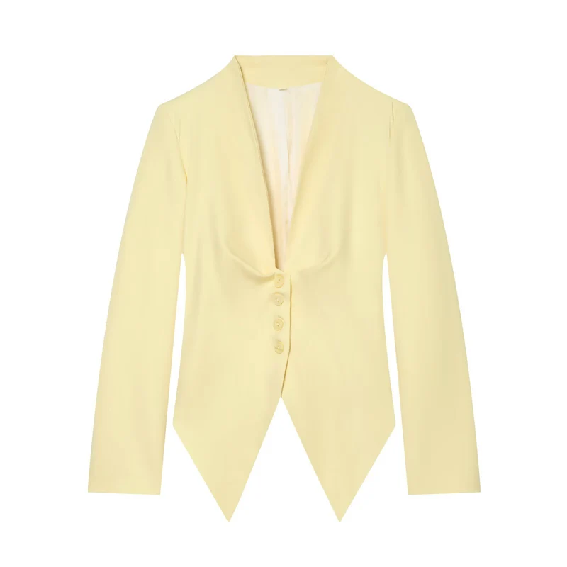 Damen Taillierter Cropped-Blazer mit spitzem Zipfelsaum und tiefem V-Ausschnitt Drune