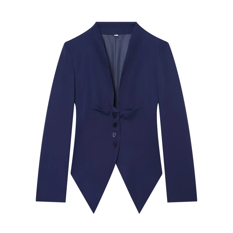 Damen Taillierter Cropped-Blazer mit spitzem Zipfelsaum und tiefem V-Ausschnitt Drune