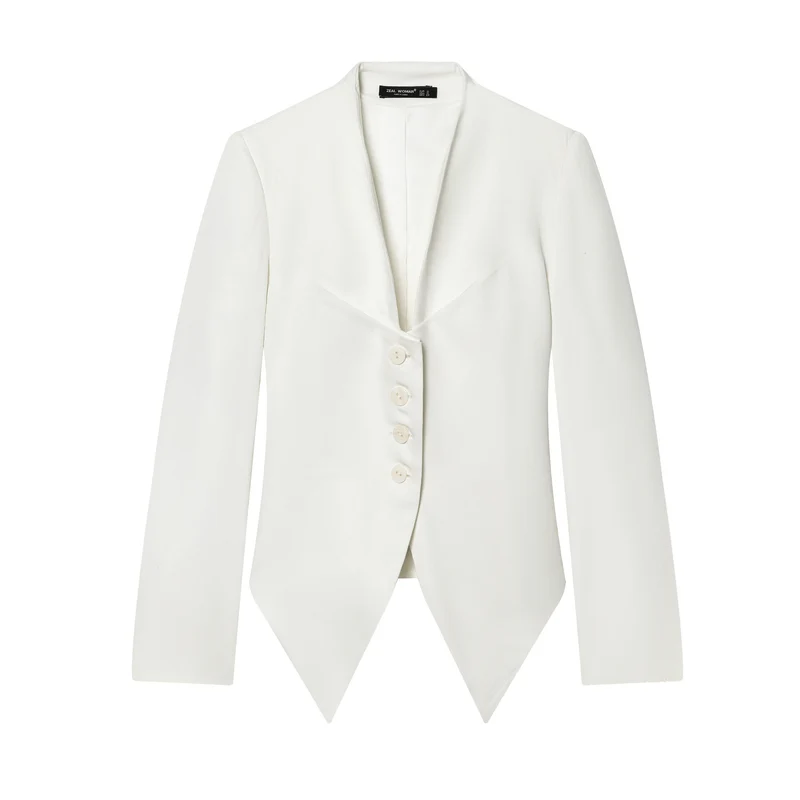 Damen Taillierter Cropped-Blazer mit spitzem Zipfelsaum und tiefem V-Ausschnitt Drune
