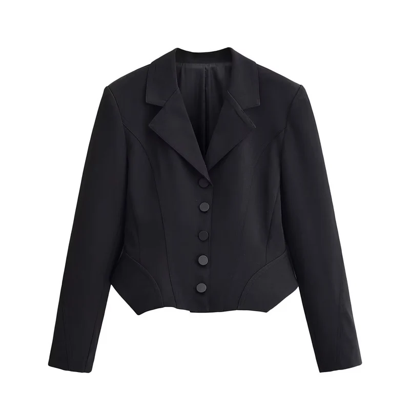 Damen Taillierter Cropped-Blazer mit Prinzessnähten und 5-Knopfreihe Drune