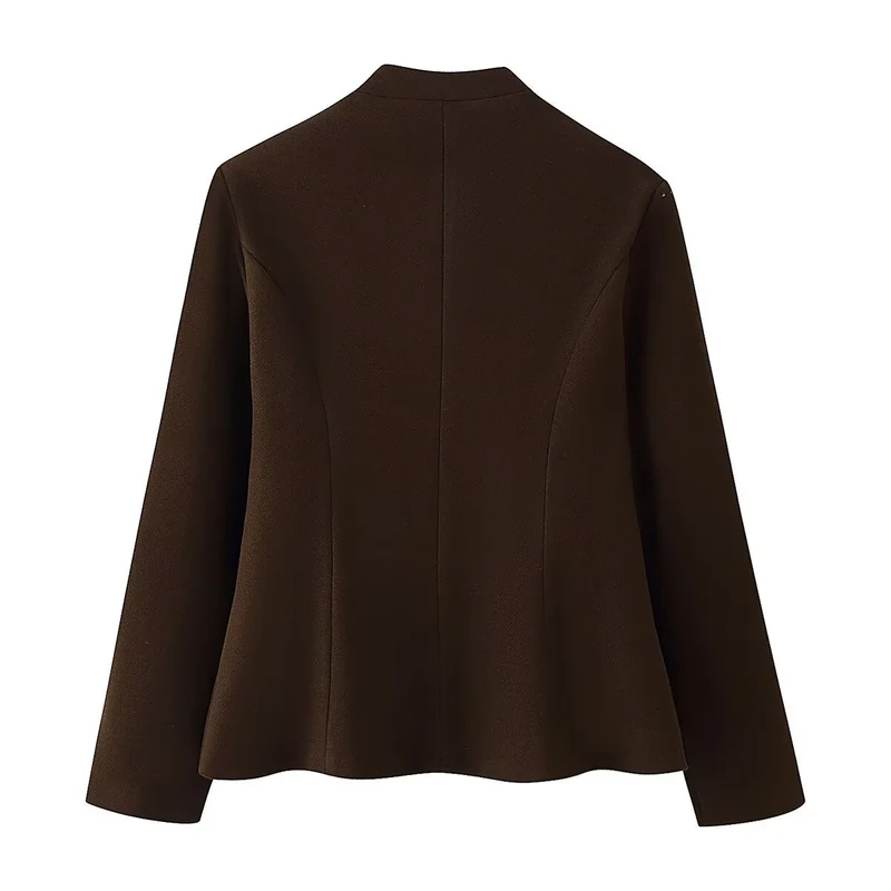 Damen Taillierter Blazer ohne Revers mit goldenen Zierknöpfen Drune