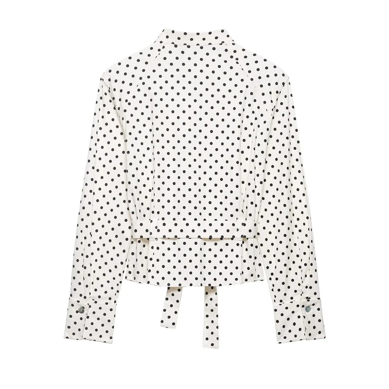 Damen Taillierte Blusenjacke mit Stehkragen, Bindegürtel und Punkteprint Drune