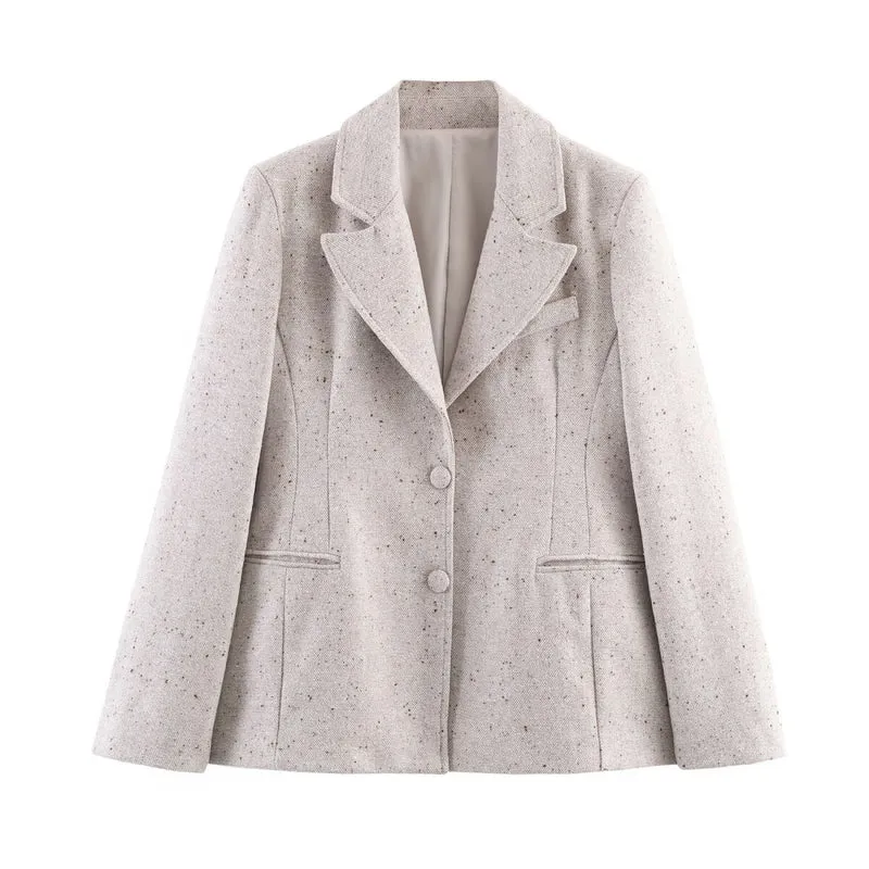 Damen Struktur-Tweedblazer mit Shapingnähten, Pattentaschen und bezogenen Knöpfen Drune