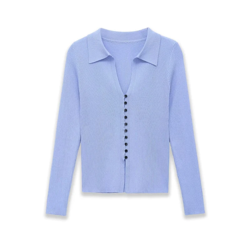 Damen Strickcardigan mit Rippenstruktur und Polokragen Drune