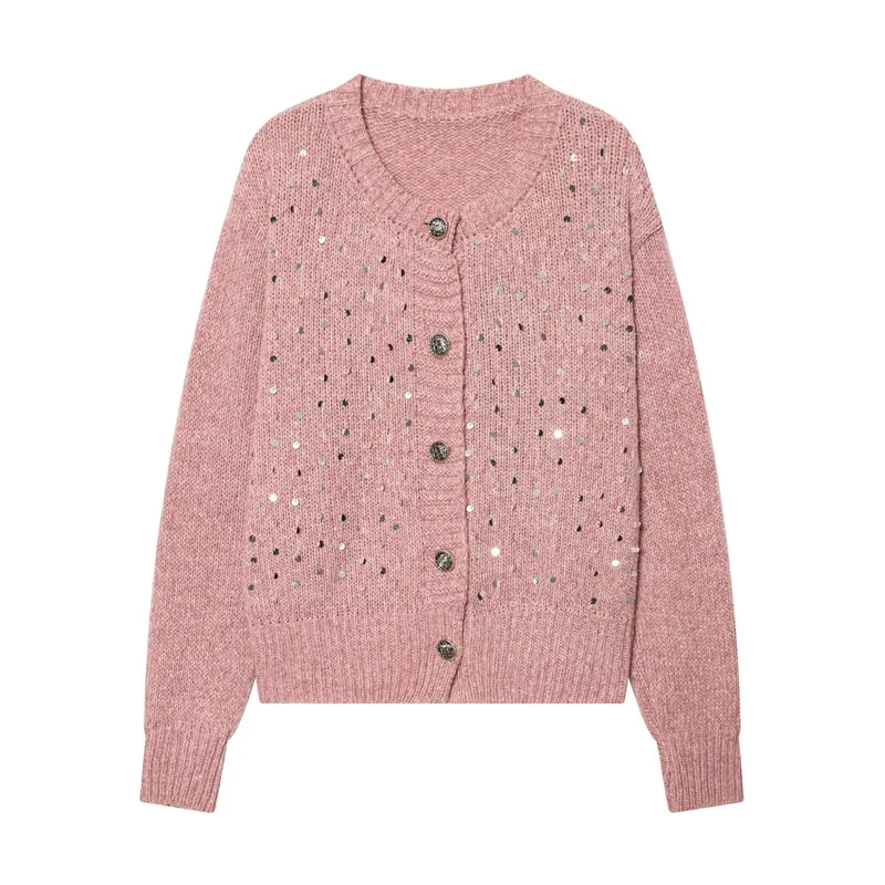 Damen Strickcardigan mit Pailletten und Zierknöpfen Drune