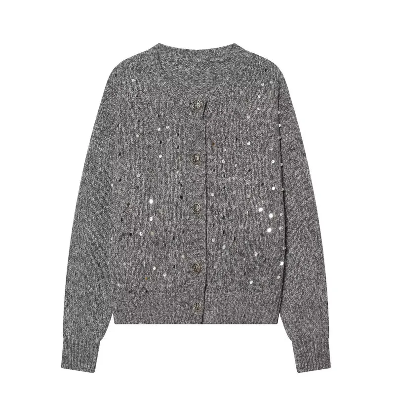 Damen Strickcardigan mit Pailletten und Zierknöpfen Drune
