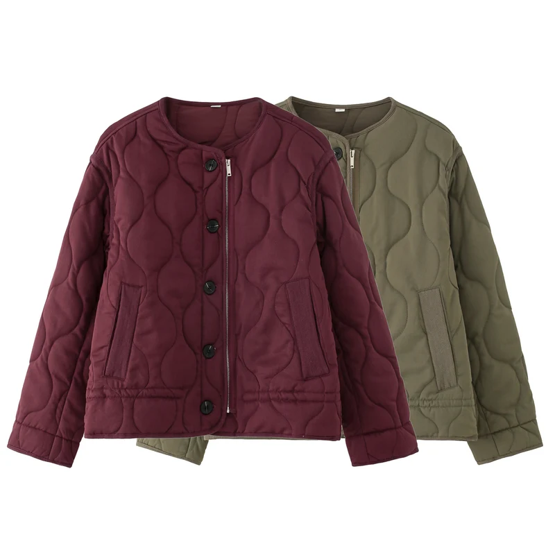 Damen Steppjacke mit rundem Steppmuster, Rundhals und Zwei-Wege-Reißverschluss Drune